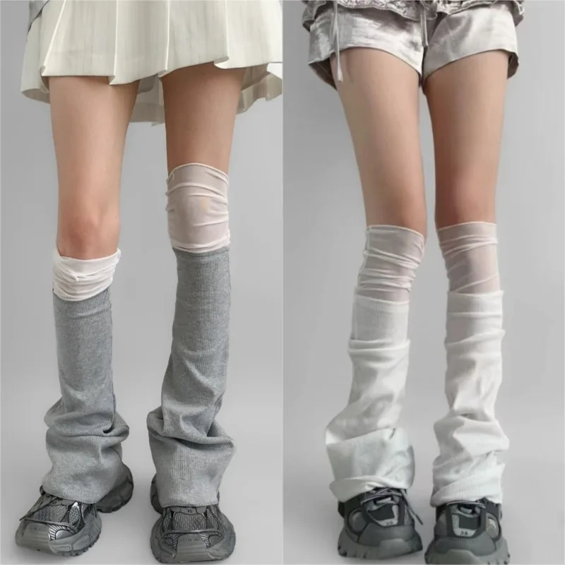 

Y2K Subculture Patchwork Long Foot Covers Spring/Autumn Thin Trumpet Leg Covers White Slouch Socks Long Tube Stacked Leg Warmers