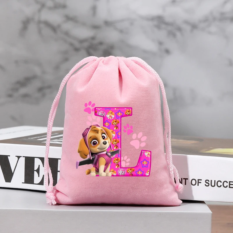 Paw Patrols Letter A-Z Gift Bags Anime Kawaii Skye Dog Drawstring Package Birthday Baby Shower Christmas Wedding Handbag Pouch