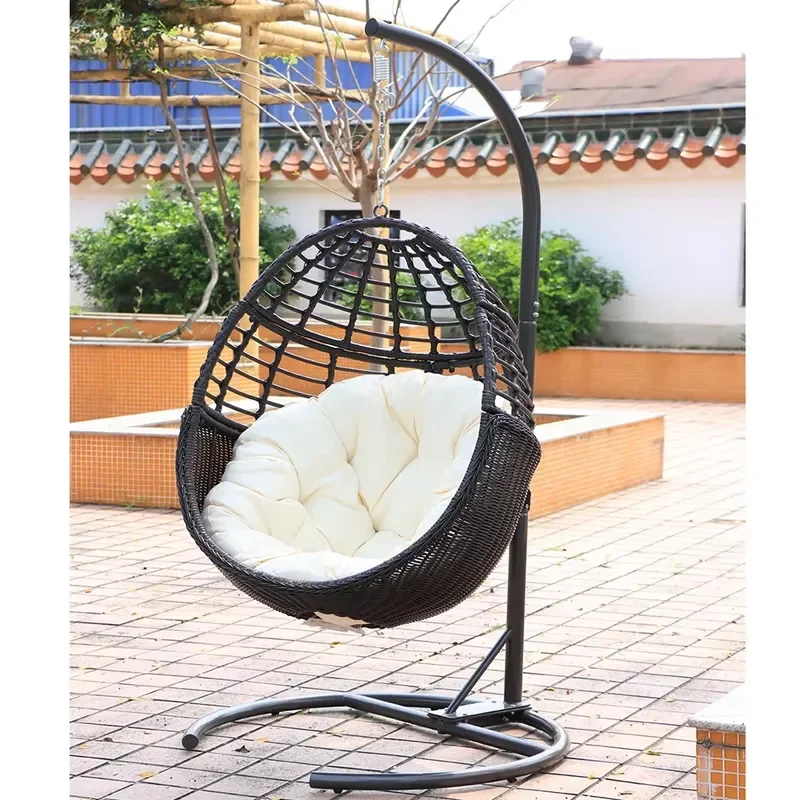 Oval PE Rattan Hanging Swing Chair Waterproof UV Resistant Lounge Seat Indoor Outdoor Patio Backyard Garden Porch Furniture