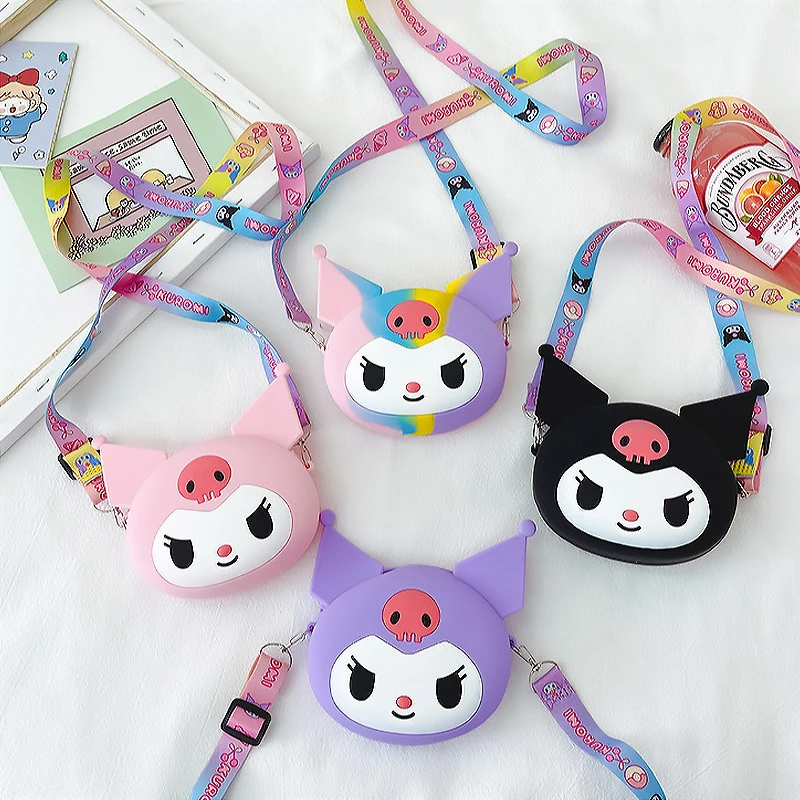 Kreskówka Anime Kuromi portmonetka kreatywna miękka silikonowa torba dla dzieci Crossbody Kawaii zamek błyskawiczny portfel na klucze prezent