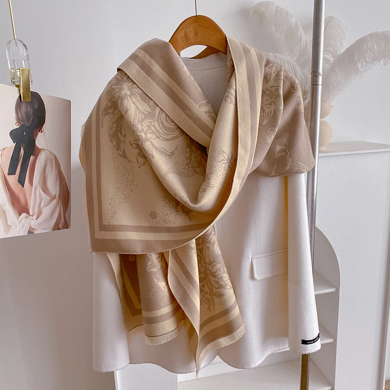 

2024 Latest Design Winter Two-Sided Jacquard Cashmere Scarves High Quality Women Thicken Wrap Shawl Ladies Wool Pashmina Scarf