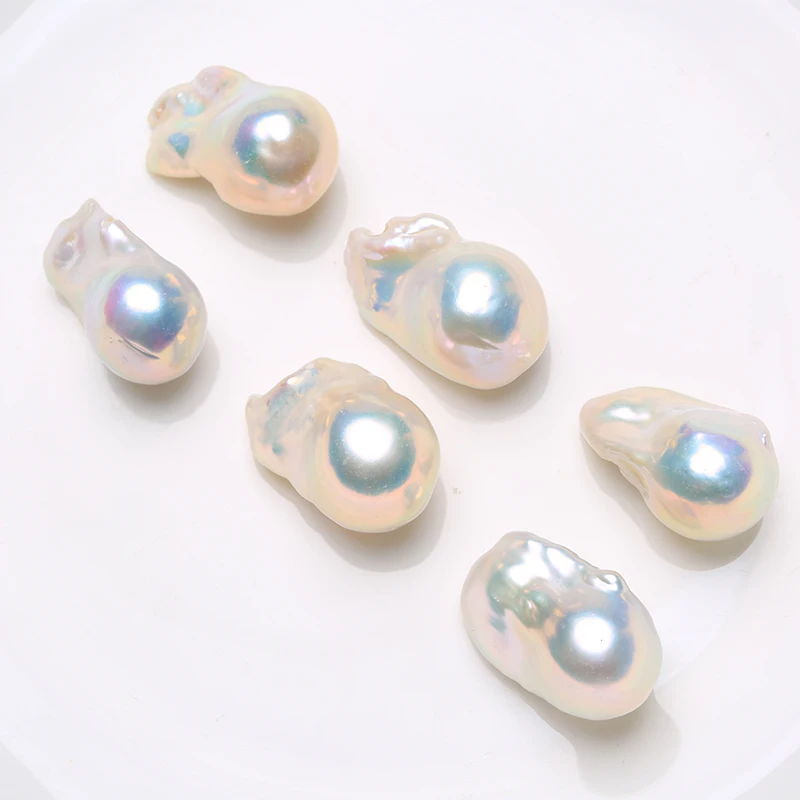 

Natural Freshwater Baroque white Loose beads dazzling light profile-shaped pearl DIY naked pearl pair earrings 15-25mm BD