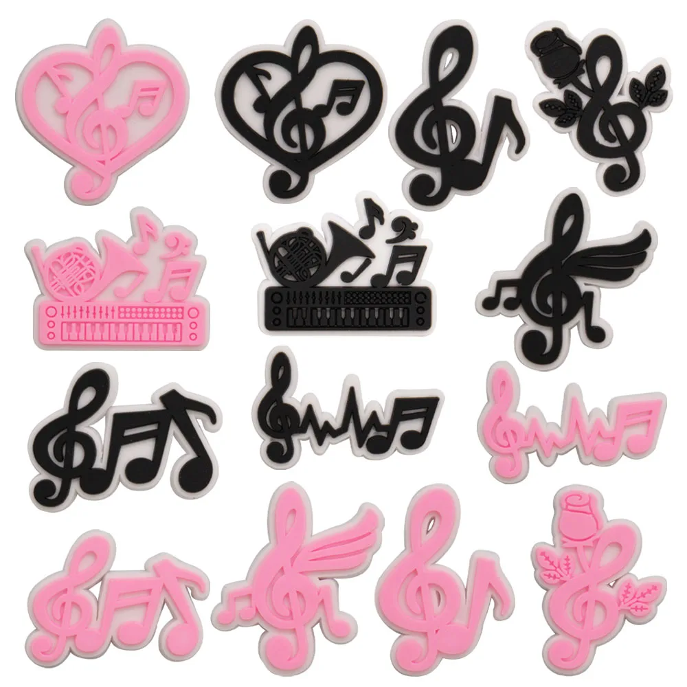 Mix 50pcs PVC Pink Music Note Flower Horn Shoe Charms Buckle Clog Slipper Decoration Fit DIY Backpack Accessories Kid Party Gift