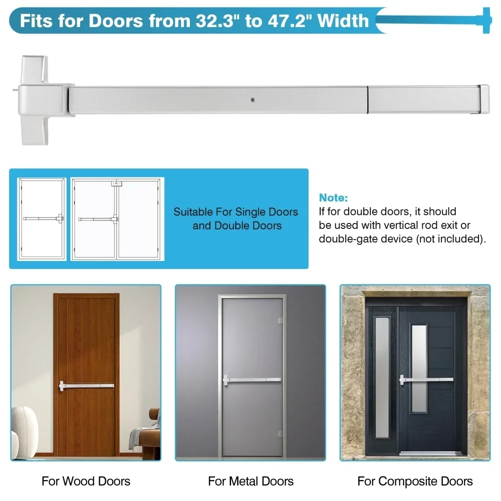 Imagem -06 - Push Bar para Portas de Saída Dispositivo de Pânico com Chaves Externas de Emergência Hardware para Portas de Madeira e Metal Largura 82120 cm