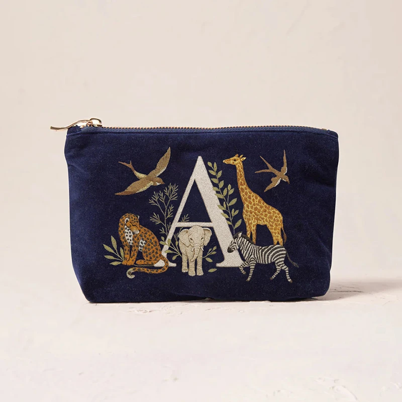 Fashionable Portable Makeup And Cosmetic Tool Storage Animal Pattern Printed Velvet Fabric Large Capacity Cosmetic Bag