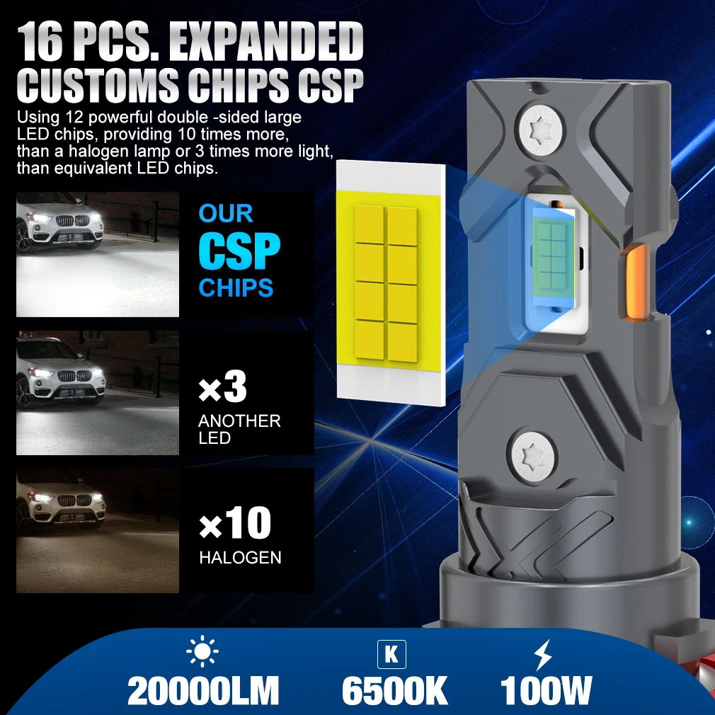 XSTORM H11 LED Light Canbus 9005 HB3 LED Car Headlight 100W 20000LM 6500K Headlight Bulbs Auto Fog Light Driving Running Lamps ﻿