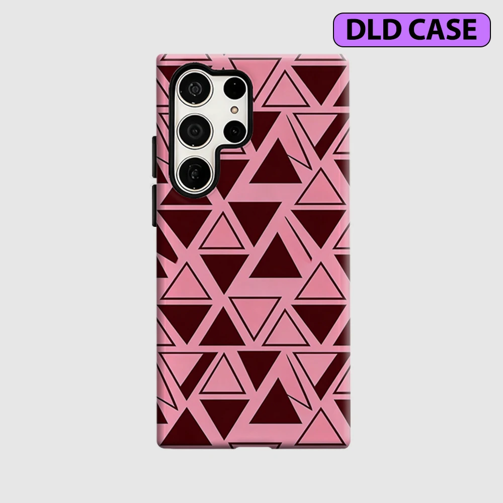 Pink Triangle Phone Case for Samsung Galaxy S26 S25 Ultra S24 S23 Ultra Plus Shockproof Double Layer Tough Back Cover