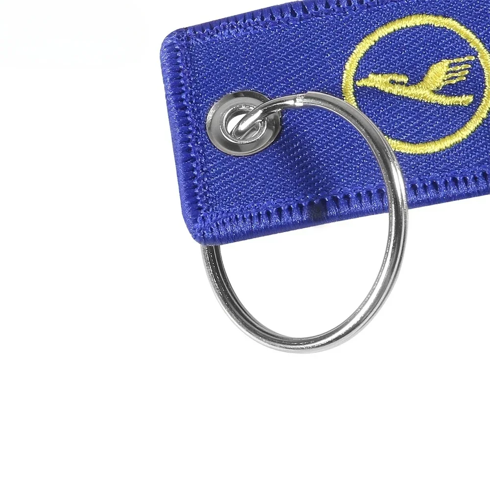 1 قطعة سلسلة المفاتيح الزرقاء Lufthansa موضة حلية حزام التطريز الطيران مفتاح سلسلة للرجال هدية الأمتعة علامة Keyrings #5