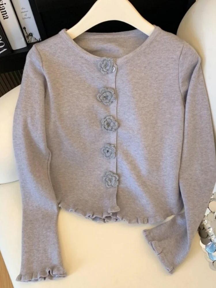 Suéter coreano Sle dulce de punto con flores en 3D para mujer, ropa interior versátil ajustada, ropa exterior, recién llegado de invierno