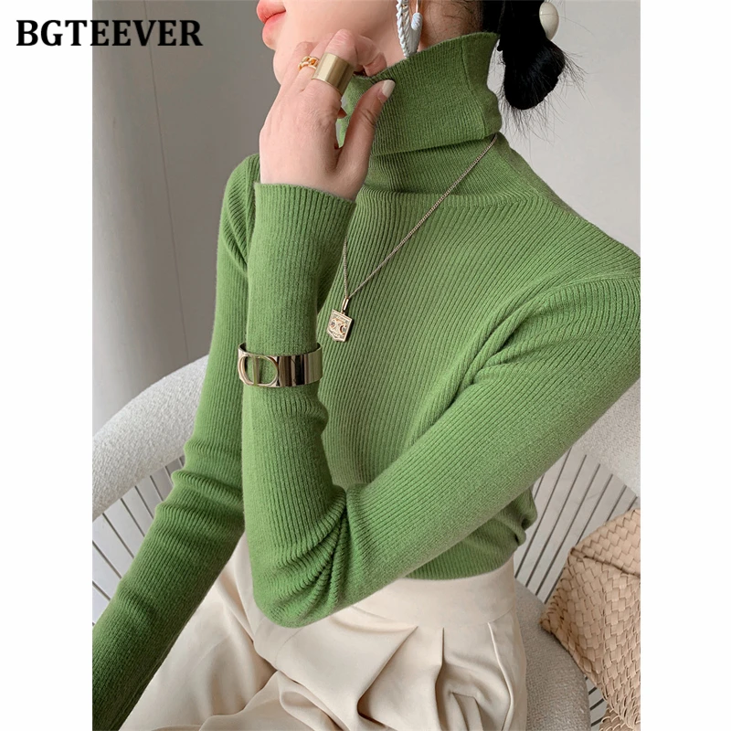 BGTEEVER Basic Turtleneck Sweaters for Women Long Sleeve Skinny Ladies Knitted Jumpers Autumn Winter Women Warm Pullovers