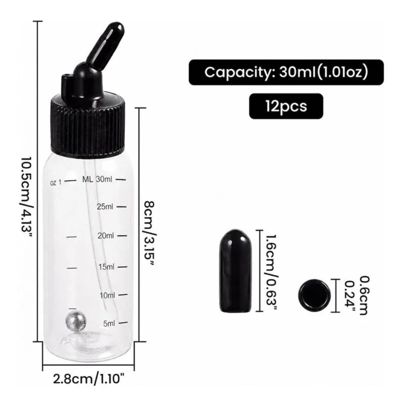 ABRW Airbrush Paint Bottles 10-Pack 30ml with Scale Marks Jars Caps for Dual-Action Siphon Suction Feed Airbrush