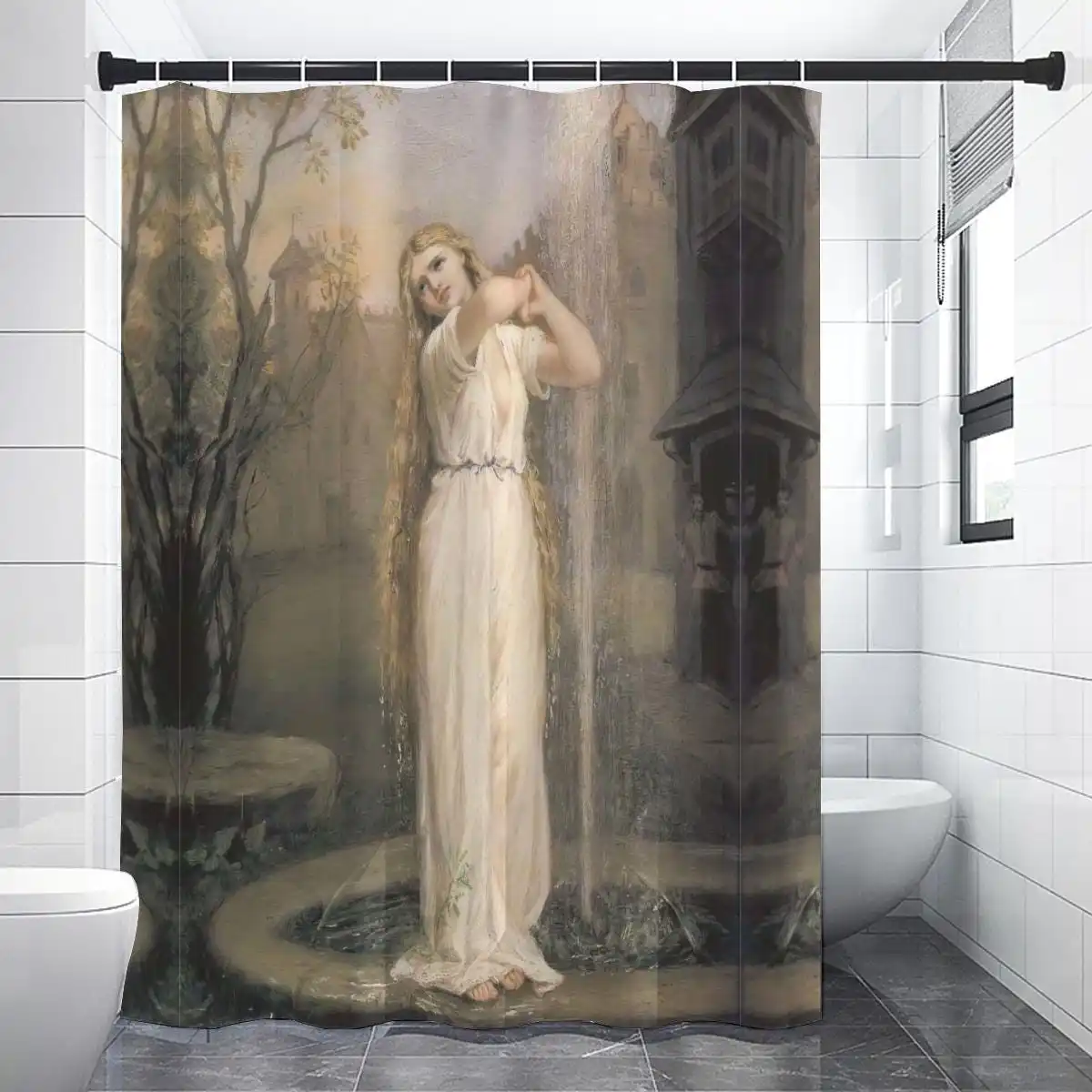 Vintage Goddess Portrait Shower Curtain Bathroom Decor Waterproof Printed Shower Curtain for Master Bath