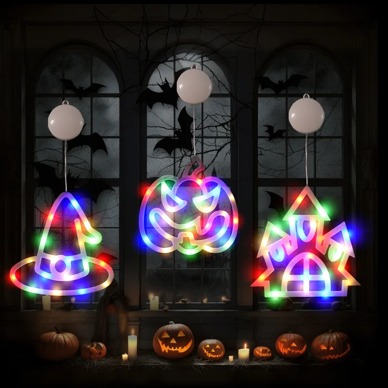 

Halloween suction cup pendant light LED light Ghost Festival decoration Pumpkin wizard hat pendant window decoration