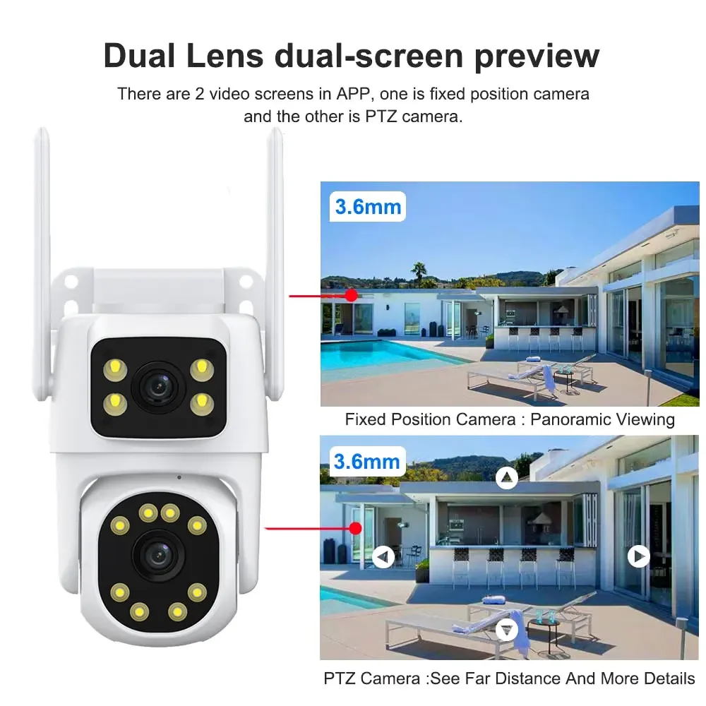 Tuya 5G WiFi Dual Lens Camera Outdoor 8X Zoom Dual Screen Security Cameras 4K 8MP Color Night Vision PTZ Cam Video Surveillance