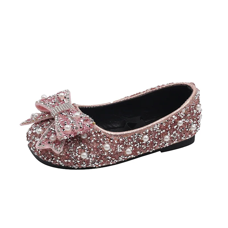 Girls Leather Shoes New Fashion Sequins Bling Bow Baby Girl Shoes Soft Bottom Kids Princess Party Dance Performance Shoes H791