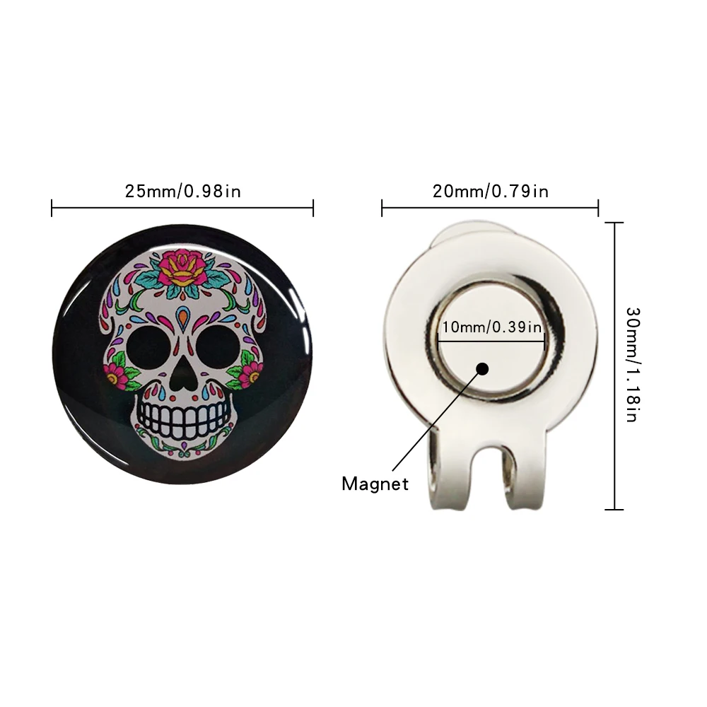 New Black Skull Golf Ball Marker Hat Clip Magnet Alloy Golf Mark Magnetic Cap Clip Halloween Cool Design Accessories Drop Ship