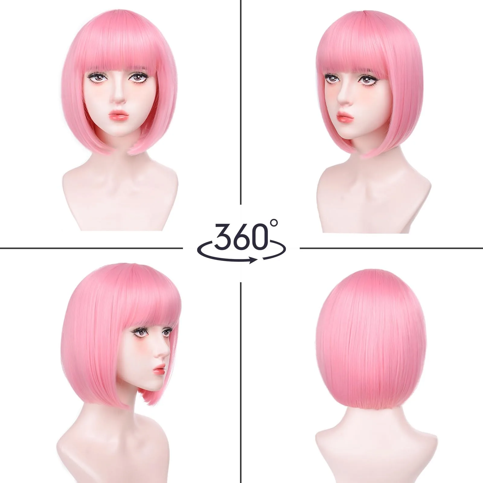 Short bob hairstyle synthetic wig for party, Halloween wig, cosplay wig, role-playing wig, daily high-temperature hair accessory