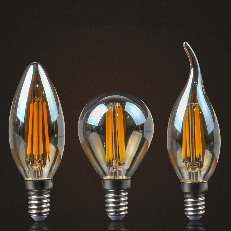 Retro Edison E27 E14 LED Filament Bulb Lamp 220V-240V Light Bulb C35 G45 A60 ST64 G80 G95 G125 Glass Bulb Vintage Candle Light