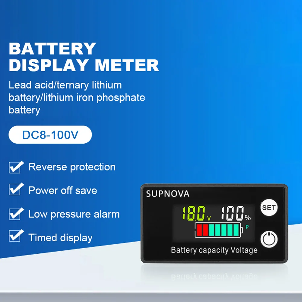 DC 8V-100V wskaźnik naładowania baterii wskaźnik poziomu do ładowania akumulator samochodowy LCD miernik pojemności baterii litowej miernik napięcia