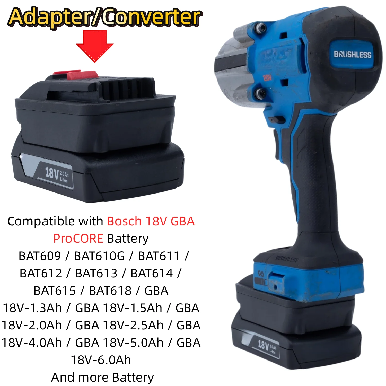 Battery Adapter for Bosch 18V GBA ProCORE Li-ion Battery To Mastercraft 20v PWR POD Cordless Drill Impact Wrench(Only Adapter)