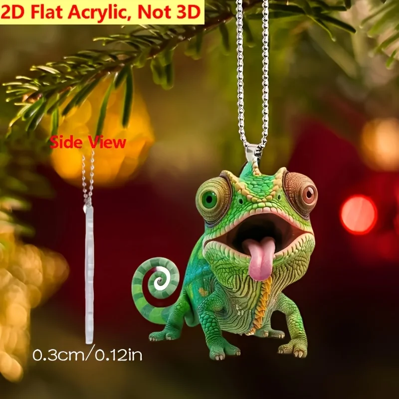 2D Acrylic Chameleon Pendant Multi-Functional Animal Theme Car Bag Keychain Home Party Reptile Lovers Interior Accessories