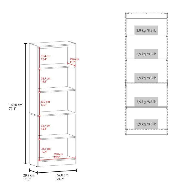 خزانة كتب واسعة من خشب البلوط الطبيعي مكونة من 4 طبقات مع أرفف تخزين وعرض متعددة الطبقات
