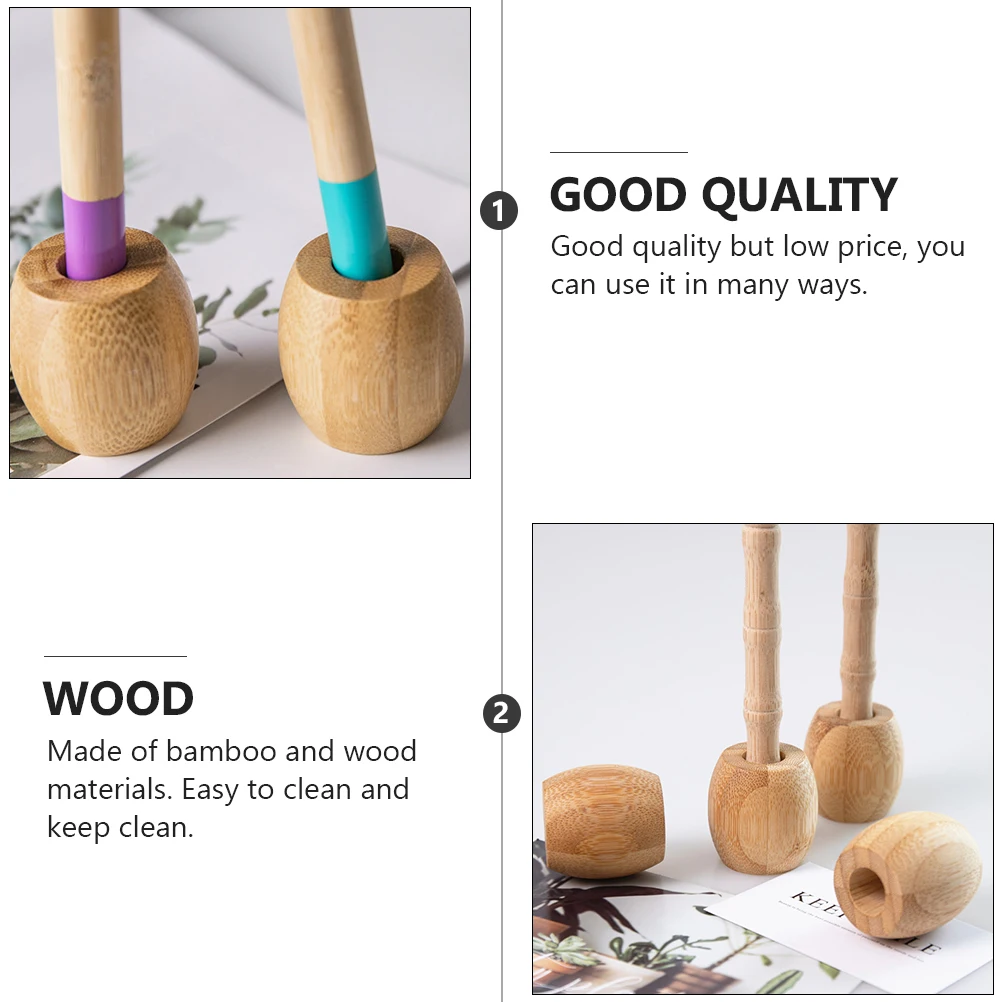 

4Pcs Bamboo Toothbrush Stands Round Base Stable Supports Multifunctional Toothbrush Holders Bathroom Versatile Basic Supports