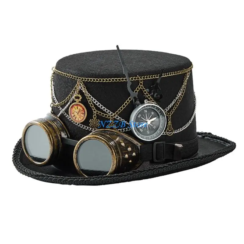 

T21F Gothic Metal Chain Hat Steampunk Design Goggles Headwear for Coser For Cosplay Event Photo Props