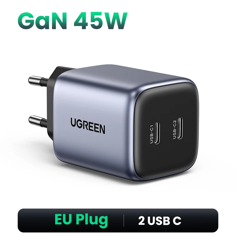 UGREEN GaN 45 Вт USB зарядное устройство PD QC 3.0 Быстрое зарядное устройство Быстрое зарядное устройство для iPhone 17 16 15 Pro Дорожное зарядное устройство для телефона Samsung S24 S23 — фото товара