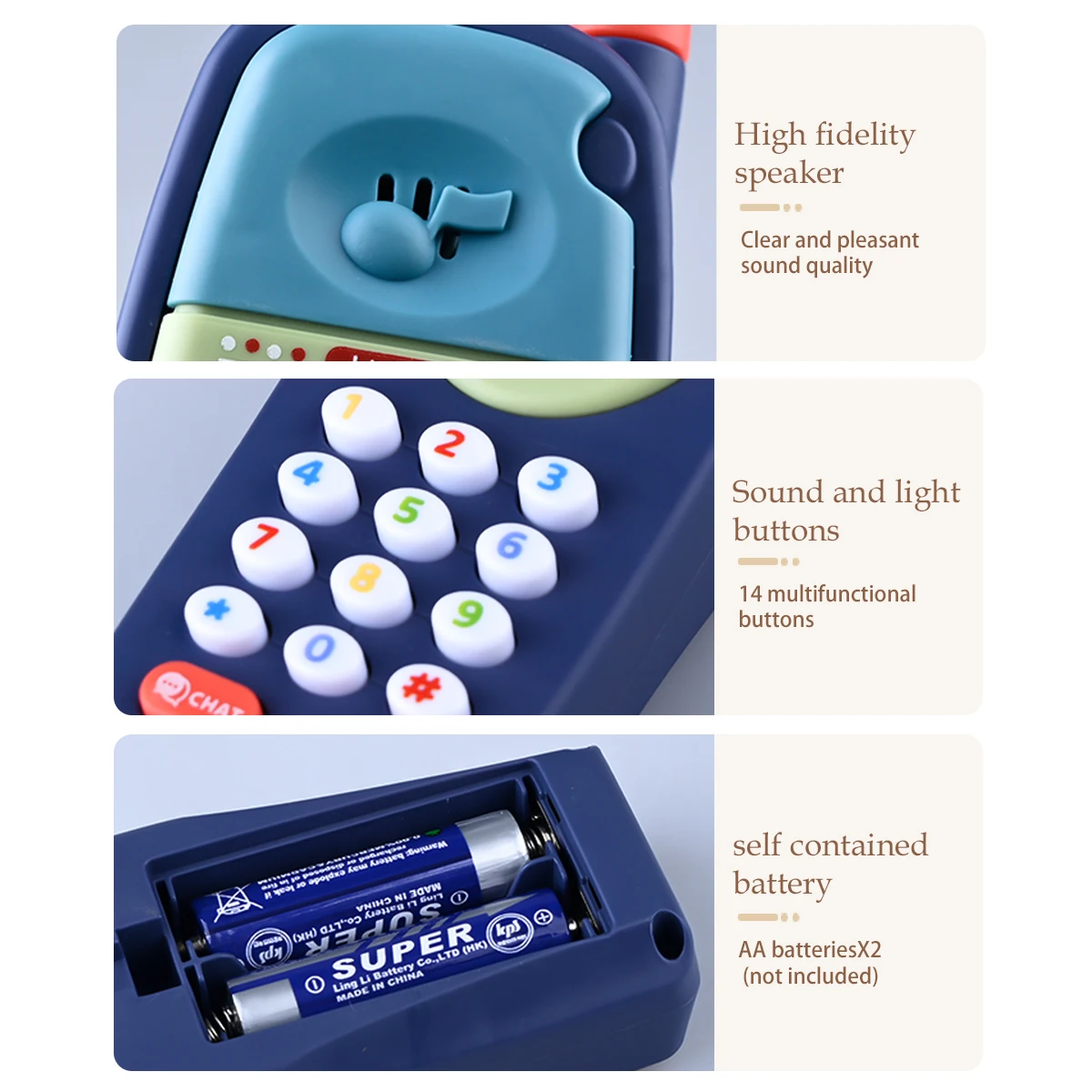 لعب ألعاب الهاتف للأطفال، محاكاة الموسيقى الممتعة لإضاءة الهاتف المحمول، لعبة الهاتف المحمول يمكن اختيار 4 ألوان باستثناء البطاريات