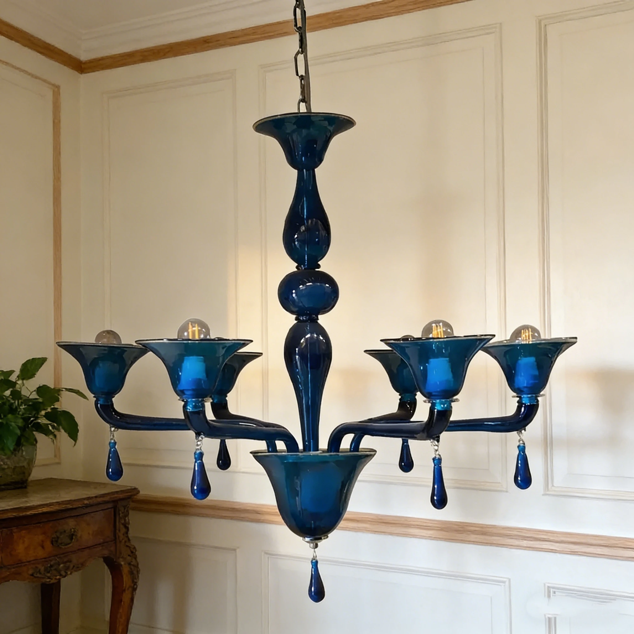 Murano Glass Chandelier Modern LED Contemporary Translucent Light-Blue Murano Glass Pendant Light Home Decor Lustre Chandelier