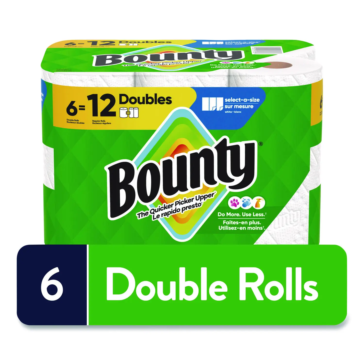 

usPack of 6 Bounty Select-a-Size Kitchen Paper Towel Rolls, 2-Ply, 6 x 11, White, Double Size Rolls, 82 Sheets per Roll, Sold as 1 Pack Eachd