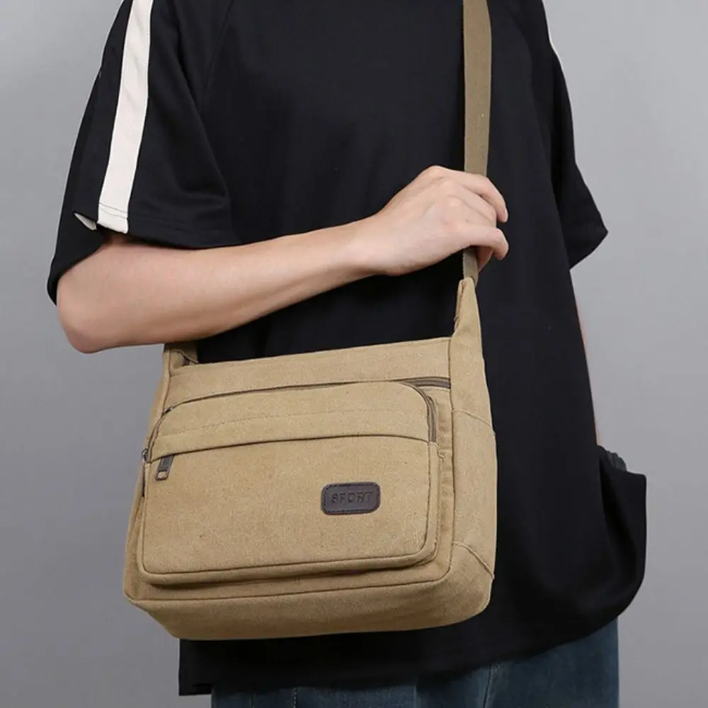 Tas Bahu Kanvas Kapasitas Besar Multifungsi Tas Kurir Multi-kompartemen Tahan Aus Tas Pria Tahan Lama Luar Ruangan