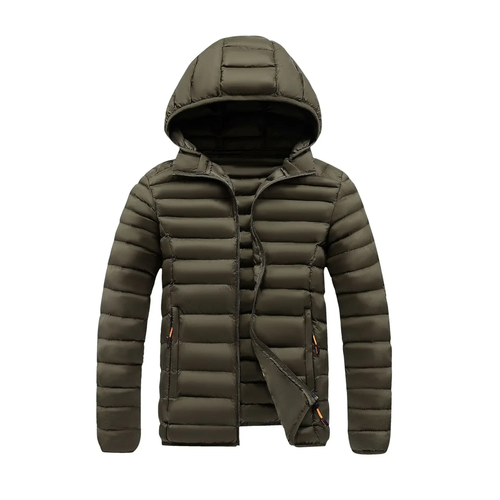 Mens Quilted Warm Parkas White Duck Down Padded Winter Jacket Hooded Mens Puffer Jacket Waterproof Lightweight Outdoor Outwear
