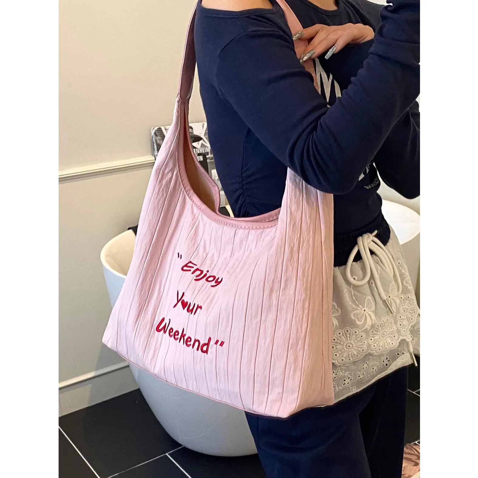 

Premium casual bag, solid color, large capacity PU women's bag, fashionable and versatile tote bag for class and commuting
