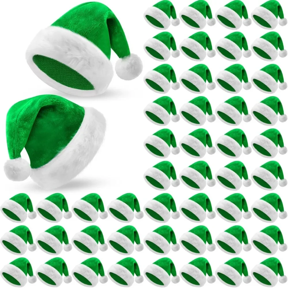 

50 Pcs Santa Hat Bulk - Plush Velvet Christmas Party Hats for Men & Women Decoration Supplies