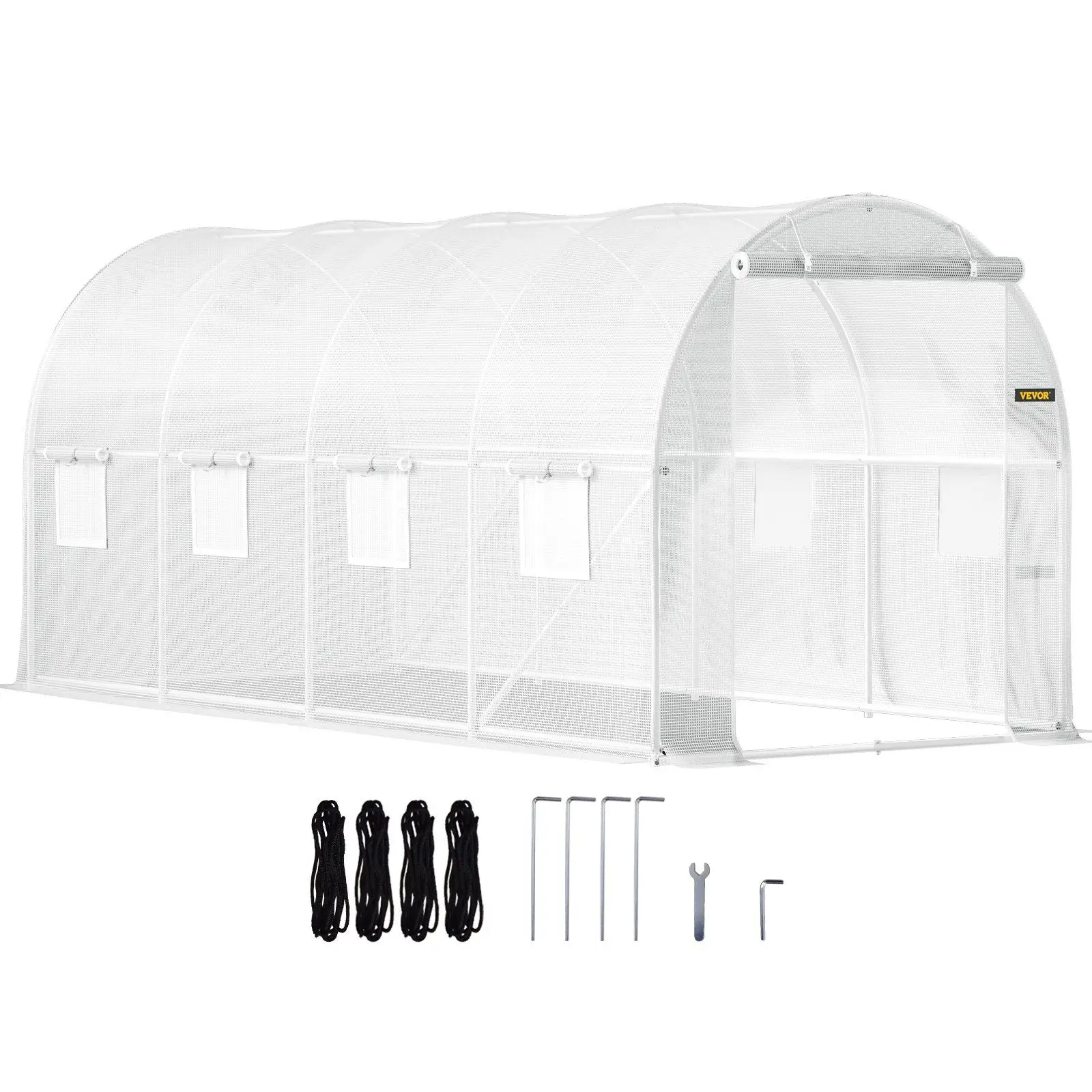 

VEVOR Walk-in Tunnel Greenhouse, 15 x 6.5 x 7 ft Portable Plant Hot House w/ Galvanized Steel Hoops, 1 Top Beam, Diagonal Poles,