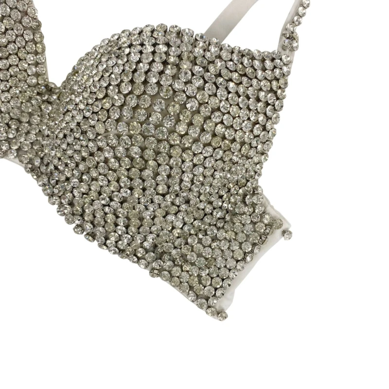 Xing Ju Frauen Jazz Dance Sexy Diamant Sling Cropped Tops Mode Ärmelloses Korsett Strass Stricken Weste Nachtclub DJ Bühne Tragen