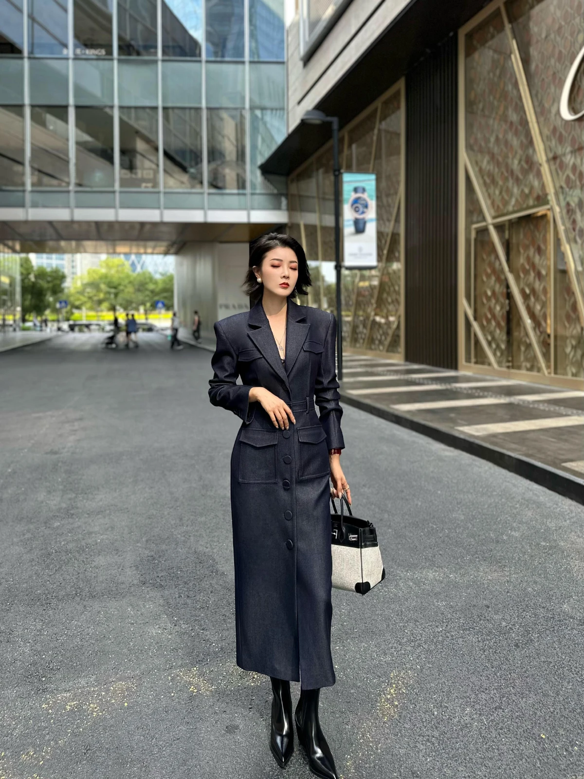 

XULU Оригинальное осеннее новое легкое роскошное пальто с воротником-стойкой, подчеркивающее талию, элегантное, удлиненное до колена, стройнящее, верхняя одежда