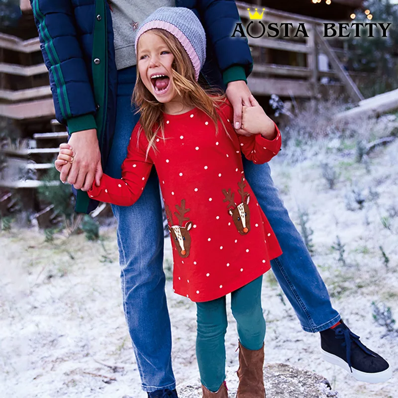 25Autumn New Girls' Dress Christmas Style Embroidered Princess Dress Baby Cartoon Polka Dot Dress