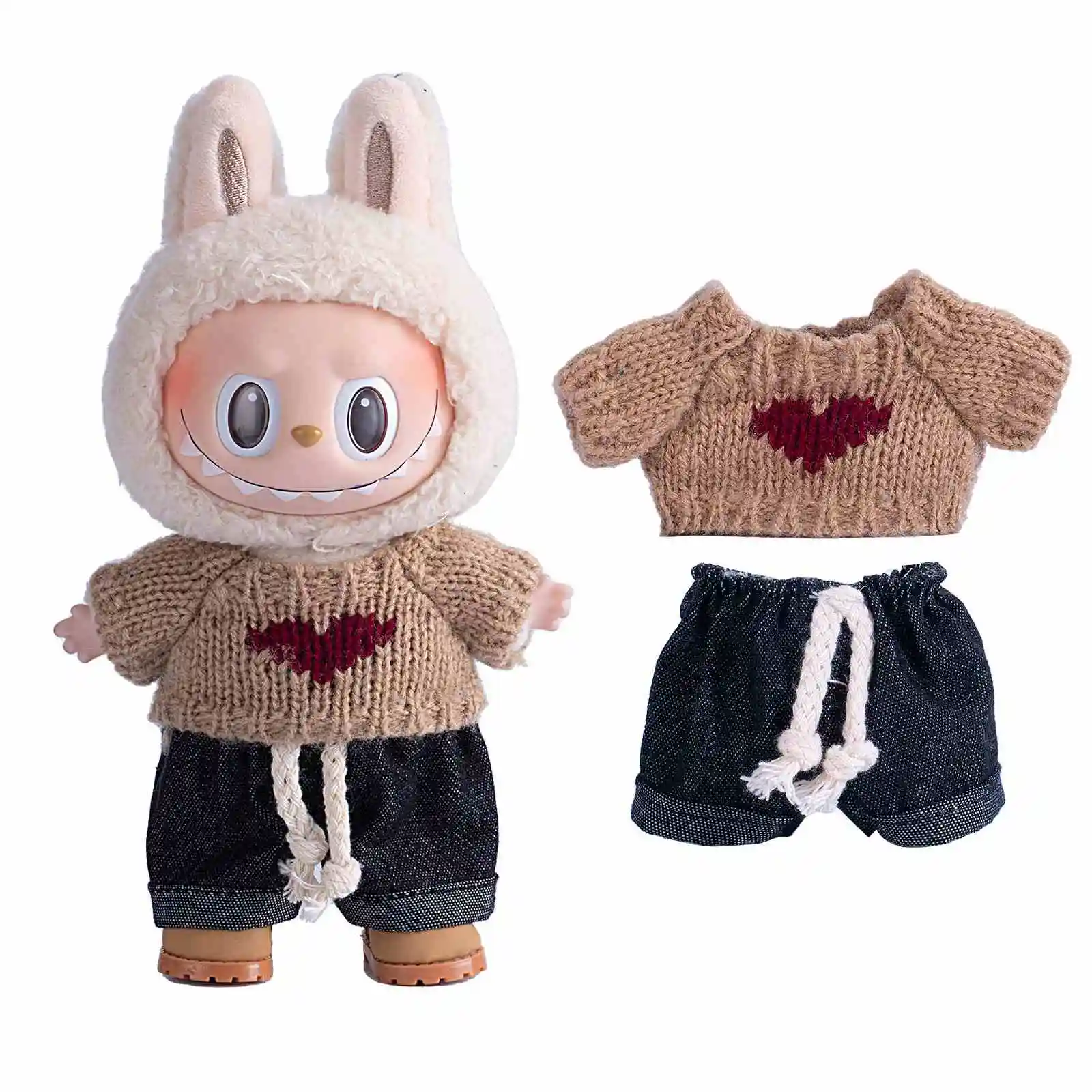 Mini Plush Doll'S Clothes Outfit Accessories For Korea Kpop Exo 15-17cm Labubu Idol V1 V2 Sweater Jeans Set Clothing Gift