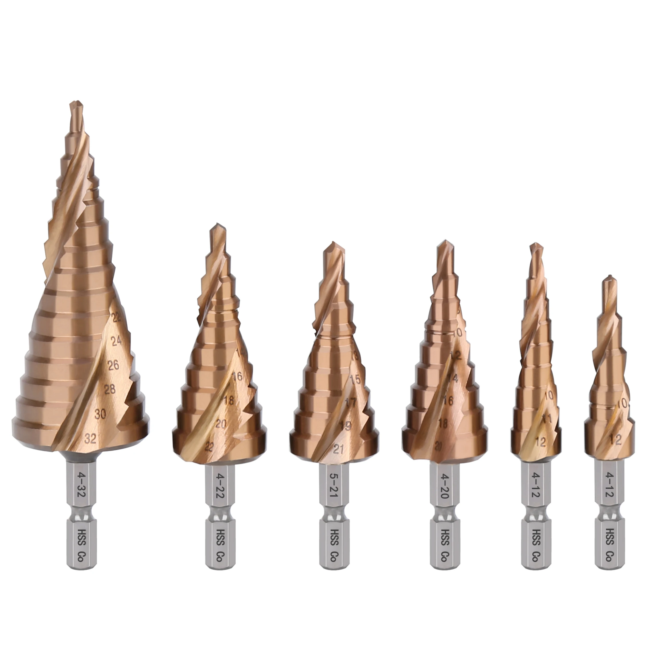 1PC M35 Punta da trapano al cobalto HSS-Co Cono 6.35mm Codolo esagonale Scanalatura a spirale Strumento per trapano in metallo Taglierina per fori 4-20/4-22/4-32/5-21/5-27mm