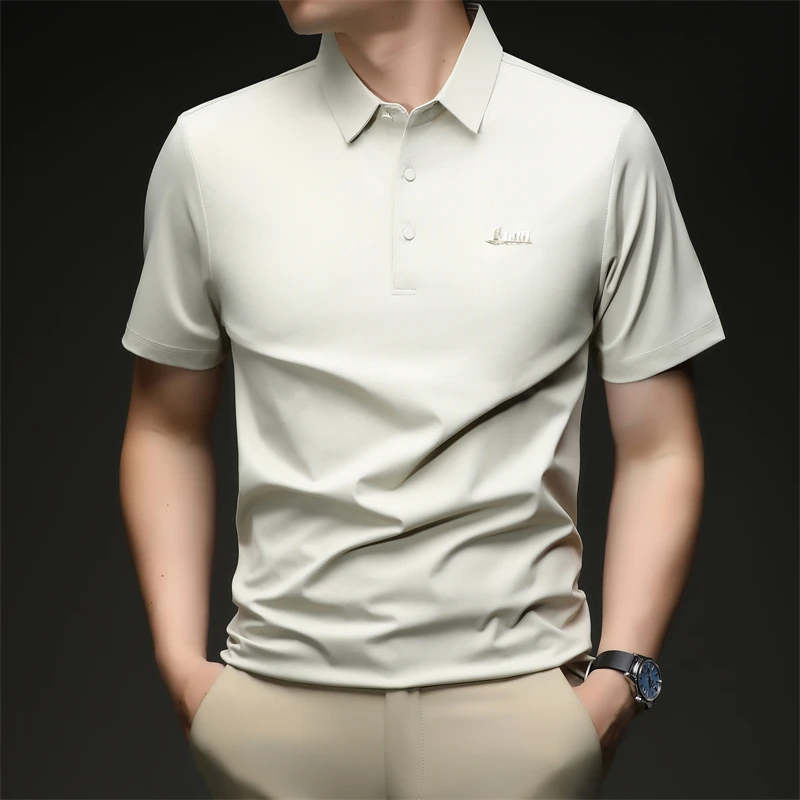 Lässiges Polo-T-Shirt für Herren, kurzärmelig, elastisch, atmungsaktiv, für Business, Büro, Alltag, Sommer, leichte Bluse – Detail 18