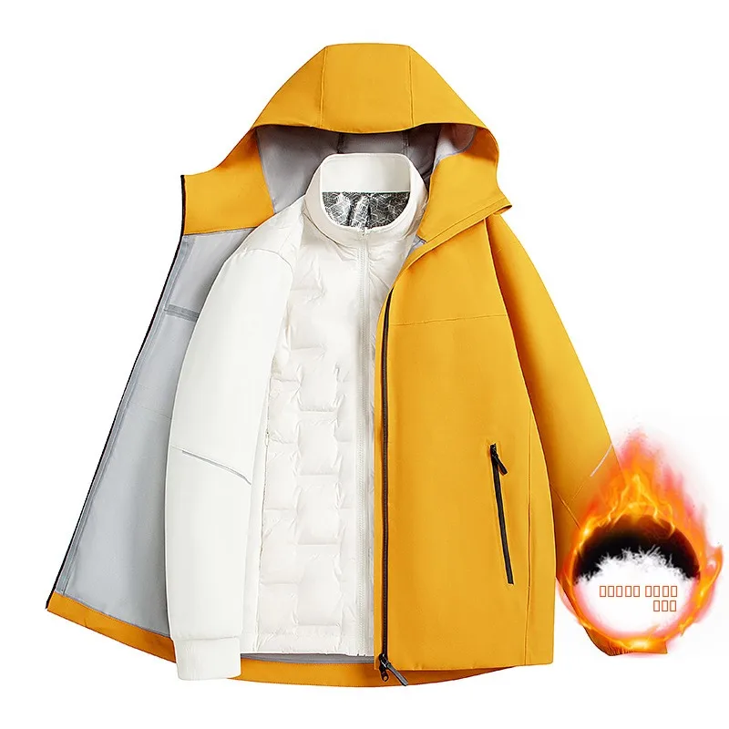 

Men's Winter Du down Jaet Warm Coat Tee-in-One Polyester Fabric Thiened Long Sve Regular Fit No Collar Coat