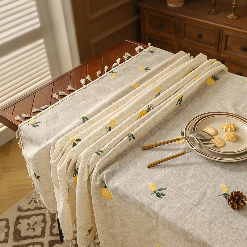Japanese Style Tassel Embroidered Linen Tablecloth Creates A Fresh Dining Table Atmosphere with Decorative Fabric Dust-proof