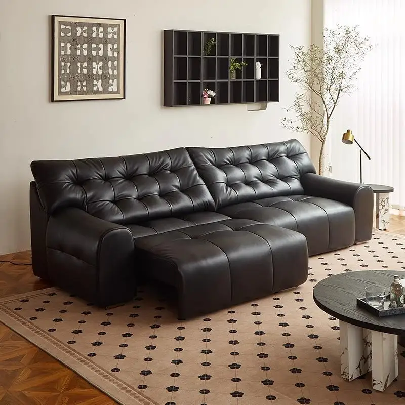 Leather sofa wall multi-functional electric telescopic imported first-layer sofa combination