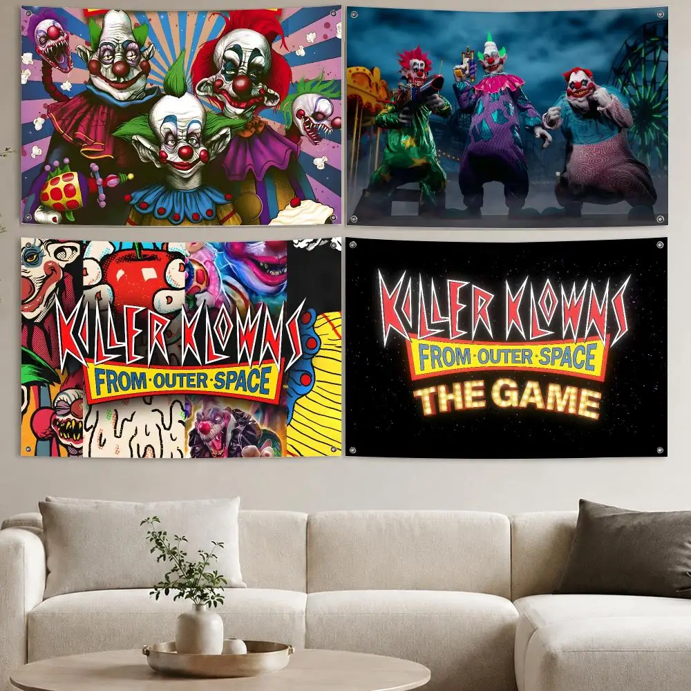Killer-Clowns-From-Outer-Spaces Horror Movie Flags Aesthetic Wall Tapestry Printed Wall Hanging Living Room Party Outdoor Decor