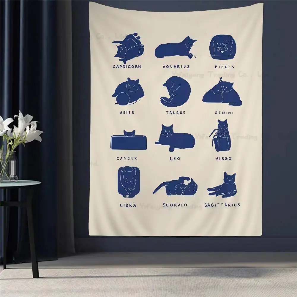 

Minimalist Sleepy Kitties DIY Wall Tapestry Hippie Flower Wall Carpets Dorm Decor Wall Art Decor