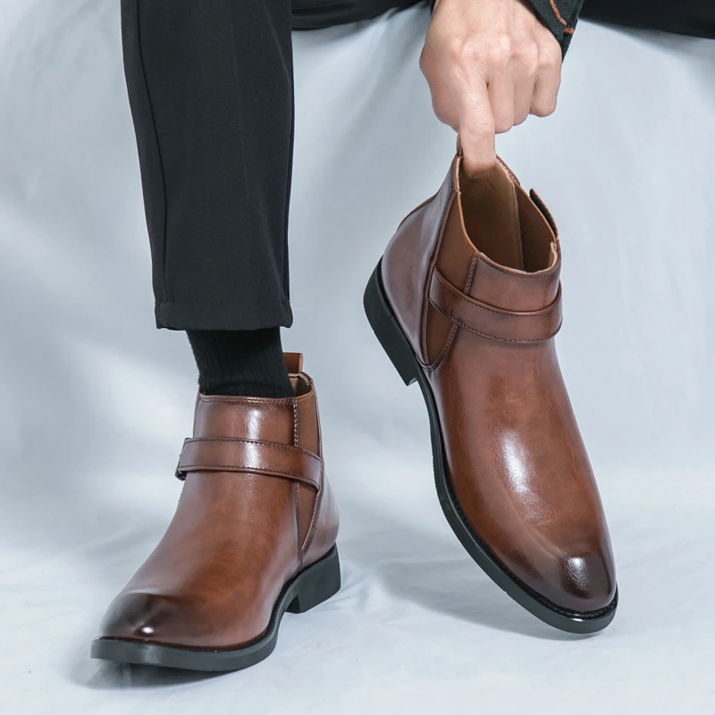 

Autumn and Winter Men Chelsea Boots Gradient Color Elastic Band Pointed Toe Business Formal Suit Youth Office Fashionable Boots