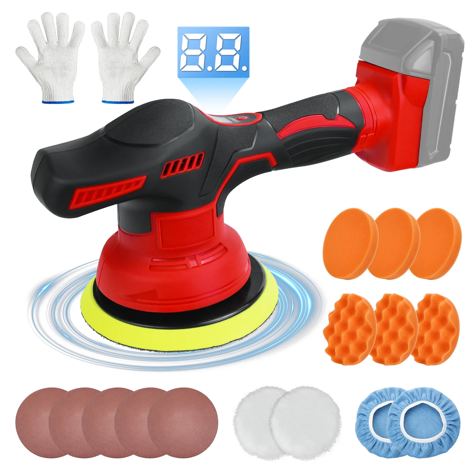 Cordless Car Buffer Polisher for Milwaukee 18V Battery 8 Variable Speed Up to 5000RPM Car Detailing Polishing Waxing(No Battery)